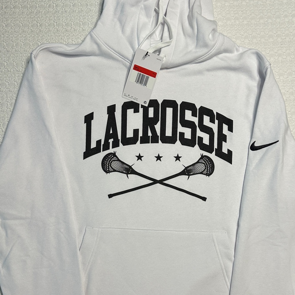 Nike White and Black Lacrosse Hoodie